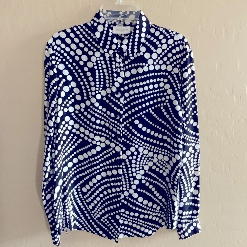 Jones New York dot Blouse black n white Petite